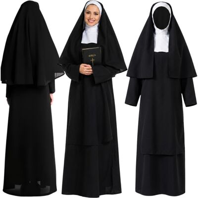 Labello Strój Kostium Zakonnica Zakonnicy Czarny Habit Przebranie Halloween Rozm. L Labello Strój Kostium Zakonnica Zakonnicy Czarny Habit Przebranie Halloween Rozm. L