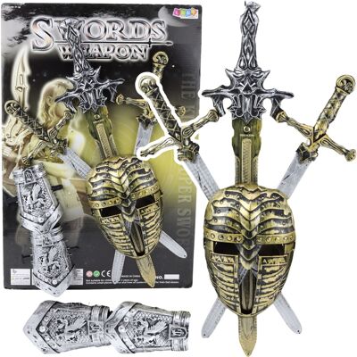 Lean Toys Zestaw Rycerski 3 Miecze Maska I Ochraniacze Na Ręce Lean Toys Zestaw Rycerski 3 Miecze Maska I Ochraniacze Na Ręce