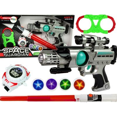 Lean Toys Zestaw Wojownika Kosmosu Pistolet + Miecz Kajdanki I Miotacz Dysków Lean Toys Zestaw Wojownika Kosmosu Pistolet + Miecz Kajdanki I Miotacz Dysków