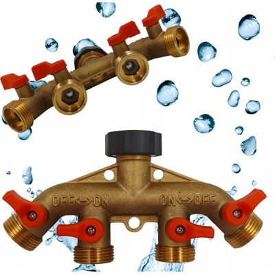 BRADAS Rozdzielacz 4-Drożny Z Zaworami Kran Mosiądz Gz 3/4 Adapter Zawory Mosiężny BRADAS Rozdzielacz 4-Drożny Z Zaworami Kran Mosiądz Gz 3/4 Adapter Zawory Mosiężny