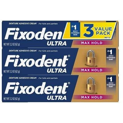 Bardzo mocny klej do protez zębowych mocujący Max Hold Fixodent 3-pak 62 g Bardzo mocny klej do protez zębowych mocujący Max Hold Fixodent 3-pak 62 g