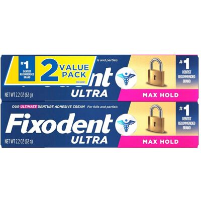 Bardzo mocny klej mocujący do protez zębowych Max Hold Fixodent 2-pak Bardzo mocny klej mocujący do protez zębowych Max Hold Fixodent 2-pak