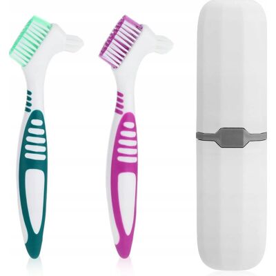 Szczoteczek 2szt Z Etui Dwustronne Do Protez Zębów Higiena Czyste Szczoteczek 2szt Z Etui Dwustronne Do Protez Zębów Higiena Czyste