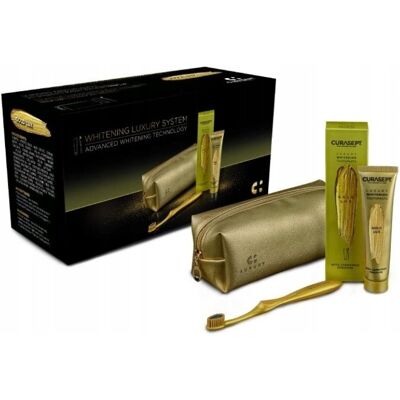 Zestaw wybielająca pasta CURASEPT Gold 75 ml i szczoteczka + kosmetyczka Zestaw wybielająca pasta CURASEPT Gold 75 ml i szczoteczka + kosmetyczka