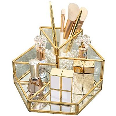 Slheqing Organizer Do Makijażu Beauty Organizer, Czarne Szkło, Uchwyt Na Pędzle, Pudełko Na Kosmetyki, Dekoracyjna Taca (Kolor Złoty A) Slheqing Organizer Do Makijażu Beauty Organizer, Czarne Szkło, Uchwyt Na Pędzle, Pudełko Na Kosmetyki, Dekoracyjna Taca (Kolor Złoty A)