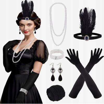 Akcesoriów Zestaw Z Piórami Duży Elegancki Styl Retro Czarny Akcesoriów Zestaw Z Piórami Duży Elegancki Styl Retro Czarny