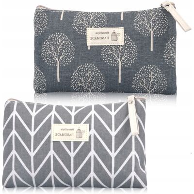 Torba Kosmetyczna Płócienna 22x13,5 Cm Szara Biały Nadruk Organizer Makijaż Torba Kosmetyczna Płócienna 22x13,5 Cm Szara Biały Nadruk Organizer Makijaż