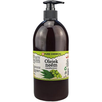 Pure Chemie, Olejek Neem Nierafinowany Naturalny Tłoczony Na Zimno + Dozownik, 1l Pure Chemie, Olejek Neem Nierafinowany Naturalny Tłoczony Na Zimno + Dozownik, 1l