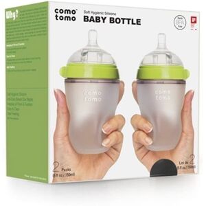 Comotomo, Zestaw antykolkowych butelek silikonowych, MOM'S BREAST, 250 ml, Green Baby