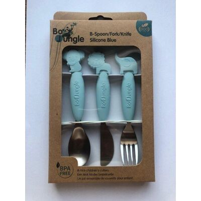 Bo Jungle B-Zestaw sztućców dla dzieci silkon/Inox blue Bo Jungle B-Zestaw sztućców dla dzieci silkon/Inox blue