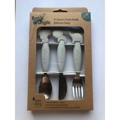 Bo Jungle B-Zestaw sztućców dla dzieci silkon/Inox grey Bo Jungle B-Zestaw sztućców dla dzieci silkon/Inox grey