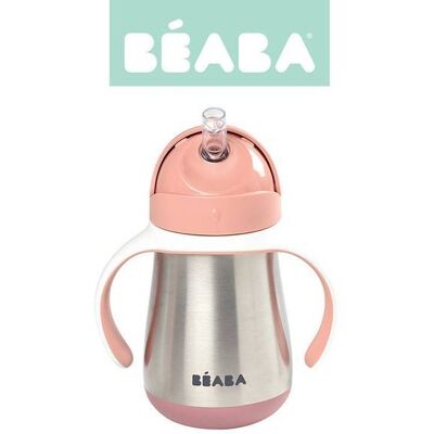 Beaba, Butelka/Kubek niekapek, stalowa ze słomką, 250 ml, Old pink Beaba, Butelka/Kubek niekapek, stalowa ze słomką, 250 ml, Old pink