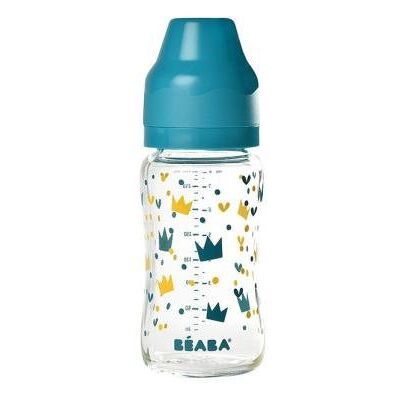 Beaba, Butelka szklana, szerokootworowa, Yellow/Blue Crown, 240 ml Beaba, Butelka szklana, szerokootworowa, Yellow/Blue Crown, 240 ml