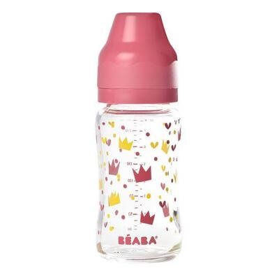 Beaba, Butelka szklana, szerokootworowa, Yellow/Pink Crown, 240 ml Beaba, Butelka szklana, szerokootworowa, Yellow/Pink Crown, 240 ml