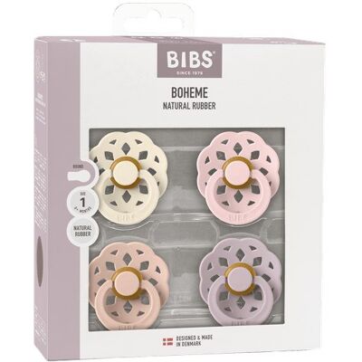 BIBS BOHEME ROUND zestaw 4 szt smoczków niemowlęcych, roz 0-6 mca BIBS BOHEME ROUND zestaw 4 szt smoczków niemowlęcych, roz 0-6 mca