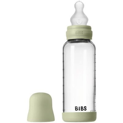 BIBS Butelka szklana dla dzieci Silikonowy średni przepływ Szałwia - Butelka dla niemowląt BIBS Butelka szklana dla dzieci Silikonowy średni przepływ Szałwia - Butelka dla niemowląt
