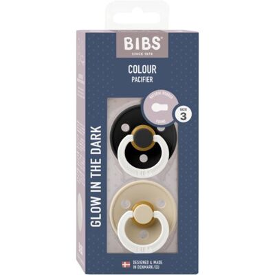 BIBS COLOUR 2-PACK BLACK NIGHT & VANILLA NIGHT L Smoczek Uspokajający kauczuk Hevea BIBS COLOUR 2-PACK BLACK NIGHT & VANILLA NIGHT L Smoczek Uspokajający kauczuk Hevea