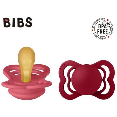 BIBS SUPREME 2-PACK CORAL & RUBY S Smoczek Symetryczny kauczuk Hevea BIBS SUPREME 2-PACK CORAL & RUBY S Smoczek Symetryczny kauczuk Hevea