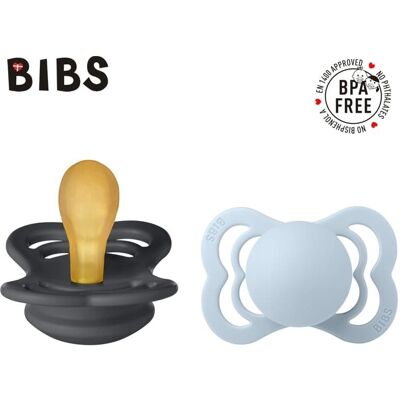 BIBS SUPREME 2-PACK IRON & BABY BLUE S Smoczek Symetryczny kauczuk Hevea BIBS SUPREME 2-PACK IRON & BABY BLUE S Smoczek Symetryczny kauczuk Hevea