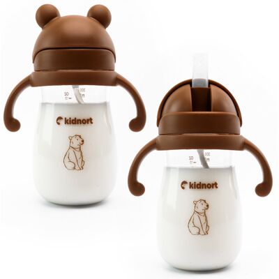 Kidnort Bidon niekapek 300ml Bringebaer brązowy, słomka grawitacyjna, 6m+ BPA FREE Kidnort Bidon niekapek 300ml Bringebaer brązowy, słomka grawitacyjna, 6m+ BPA FREE