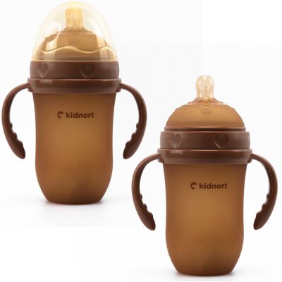 Kidnort Butelka Silikonowa Antykolkowa Eple 250ml Brązowa 6M+ BPA FREE Kidnort Butelka Silikonowa Antykolkowa Eple 250ml Brązowa 6M+ BPA FREE