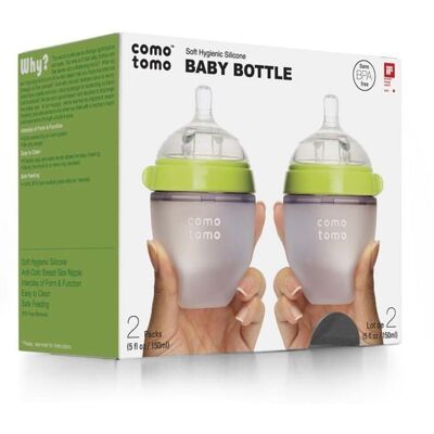 COMOTOMO - 2 antykolkowe butelki silikonowe MOM'S BREAST 150 ml Green NEWBORN 2 pack COMOTOMO - 2 antykolkowe butelki silikonowe MOM'S BREAST 150 ml Green NEWBORN 2 pack