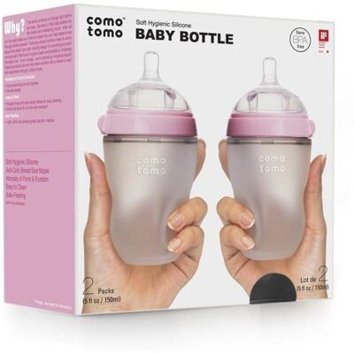 Comotomo, Zestaw antykolkowych butelek silikonowych, MOM'S BREAST, 250 ml, Pink BABY Comotomo, Zestaw antykolkowych butelek silikonowych, MOM'S BREAST, 250 ml, Pink BABY