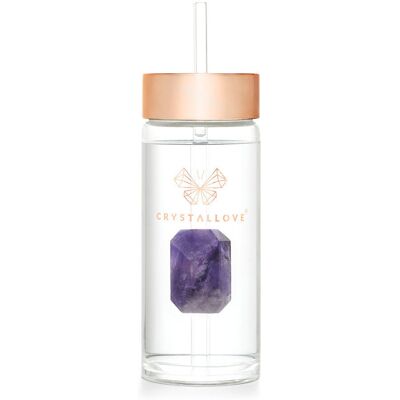 Crystallove Ametystowa Szklana Butelka na Wodę - 400ml Crystallove Ametystowa Szklana Butelka na Wodę - 400ml