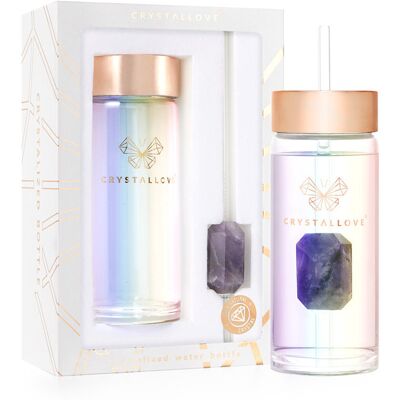 Crystallove Amethyst Szklana Butelka Wody - 400ml Crystallove Amethyst Szklana Butelka Wody - 400ml