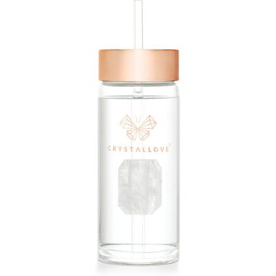 CRYSTALLOVE Szklana butelka na wodę z kryształem górskim i słomką 400ml CRYSTALLOVE Szklana butelka na wodę z kryształem górskim i słomką 400ml
