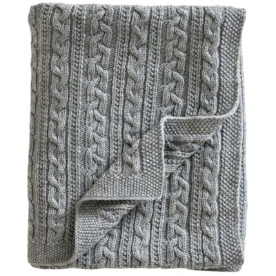 JaBaDaBaDo Dzianinowy Kocyk Szary Wełna Merino, Jackojuno JaBaDaBaDo Dzianinowy Kocyk Szary Wełna Merino, Jackojuno