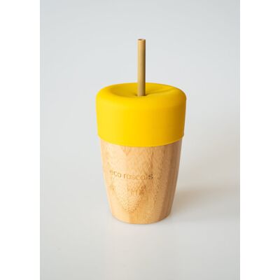 Ecorascals, Kubek bambusowy z silikonową nakładką, Żółty, 240 ml Ecorascals, Kubek bambusowy z silikonową nakładką, Żółty, 240 ml