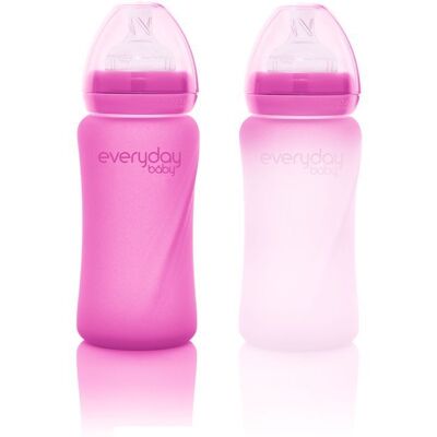 Everyday Baby, Szklana butelka ze smoczkiem M reagująca na temperaturę, Wiśniowa, 240 ml Everyday Baby, Szklana butelka ze smoczkiem M reagująca na temperaturę, Wiśniowa, 240 ml