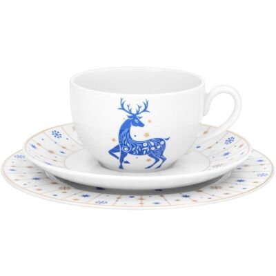 Polskie Fabryki Porcelany Ćmielów i Chodzież Garnitur śniadaniowy dla 1 osoby 3 el. Yvonne Renifer Niebieski BN03 Polskie Fabryki Porcelany Ćmielów i Chodzież Garnitur śniadaniowy dla 1 osoby 3 el. Yvonne Renifer Niebieski BN03
