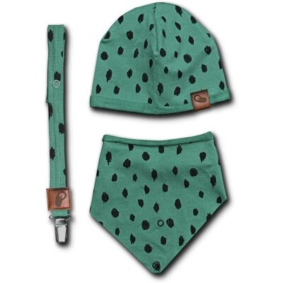 Hi Little One - czapeczka, bandanka i zawieszka do smoczka z organicznej bawełny GOTS Leopard Green Forest Hi Little One - czapeczka, bandanka i zawieszka do smoczka z organicznej bawełny GOTS Leopard Green Forest