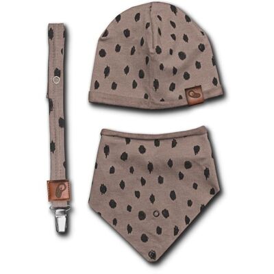 Hi Little One - czapeczka, bandanka i zawieszka do smoczka z organicznej bawełny GOTS Leopard Grey Hi Little One - czapeczka, bandanka i zawieszka do smoczka z organicznej bawełny GOTS Leopard Grey