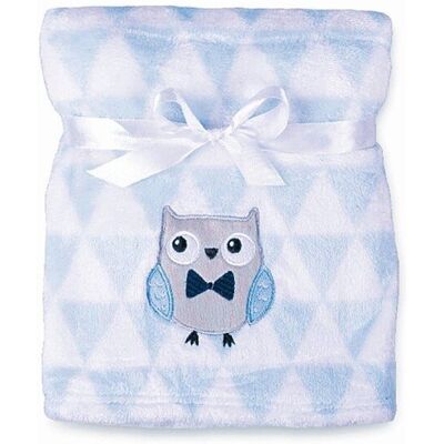 BabyMatex Kocyk dziecięcy 75x100 Ricco błękitny biały z mikrofibry z haftem aplikacją sowa BabyMatex Kocyk dziecięcy 75x100 Ricco błękitny biały z mikrofibry z haftem aplikacją sowa