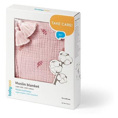 Kocyk muślinowy otulacz dla niemowląt 75x100 Babyono z bawełny organicznej różowy Kocyk muślinowy otulacz dla niemowląt 75x100 Babyono z bawełny organicznej różowy