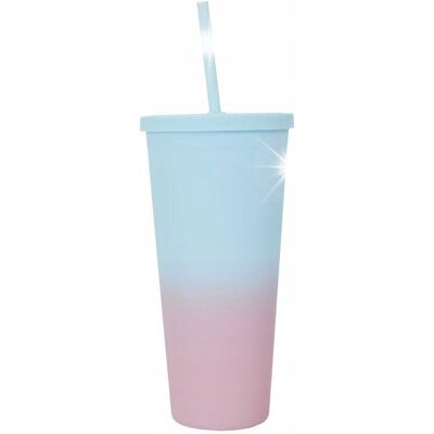 Inny producent Kubek ze słomką Tie-Dye PP niebiesko-różowy Inny producent Kubek ze słomką Tie-Dye PP niebiesko-różowy