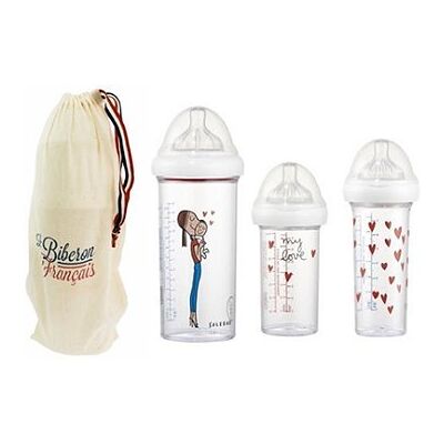 Zestaw 3 butelek dla niemowląt Le Biberon Français - Antykolkowe, 360ml i 210ml Zestaw 3 butelek dla niemowląt Le Biberon Français - Antykolkowe, 360ml i 210ml
