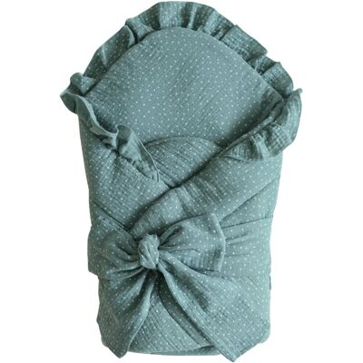 Like Moses 2w1 Becik/ Rożek niemowlęcy muślinowy z wyjmowanym usztywnieniem / Mata 75x75 cm ZIELONY W BIAŁE KROPKI Like Moses 2w1 Becik/ Rożek niemowlęcy muślinowy z wyjmowanym usztywnieniem / Mata 75x75 cm ZIELONY W BIAŁE KROPKI