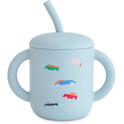 Mushie - Silikonowy kubek ze słomką, retro cars Mushie - Silikonowy kubek ze słomką, retro cars