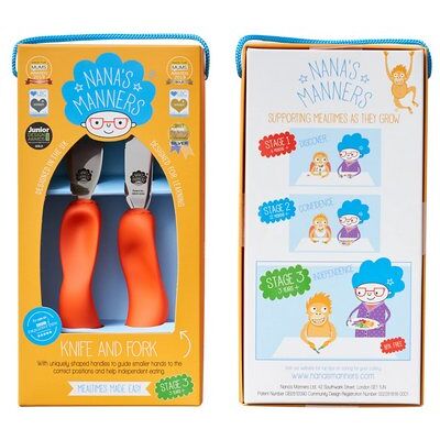 Nana's Manners Nanas Manners ETAP 3 ORANGE Sztućce nóż widelec 3-9 lat Nana's Manners Nanas Manners ETAP 3 ORANGE Sztućce nóż widelec 3-9 lat