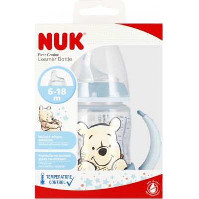 NUK Butelka 150 ml 6m z uchwytem First Choice Kubuś niebieska NUK Butelka 150 ml 6m z uchwytem First Choice Kubuś niebieska