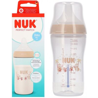 NUK Butelka PP 260ml Perfect Match silikonowy smoczek M Małpka 10216328 NUK Butelka PP 260ml Perfect Match silikonowy smoczek M Małpka 10216328