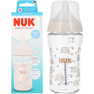 NUK Butelka szklana 230ml Perfect Match silikonowy smoczek M Tęcza 10212056 NUK Butelka szklana 230ml Perfect Match silikonowy smoczek M Tęcza 10212056