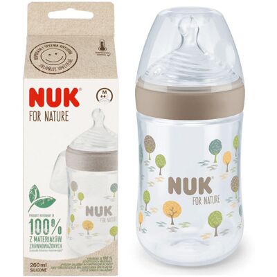 NUK FOR NATURE Butelka antykolkowa ze wskaźnikiem ciepła 260ml smoczek średni przepływ popielata NUK FOR NATURE Butelka antykolkowa ze wskaźnikiem ciepła 260ml smoczek średni przepływ popielata