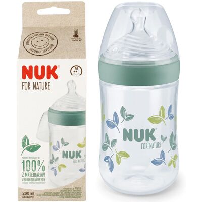 NUK FOR NATURE Butelka antykolkowa ze wskaźnikiem ciepła 260ml smoczek średni przepływ zielona NUK FOR NATURE Butelka antykolkowa ze wskaźnikiem ciepła 260ml smoczek średni przepływ zielona