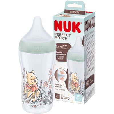 NUK Perfect Match Kubuś Puchatek Antykolkowa butelka dla niemowląt 3m+ z silikonowym smoczkiem M 260ml NUK Perfect Match Kubuś Puchatek Antykolkowa butelka dla niemowląt 3m+ z silikonowym smoczkiem M 260ml