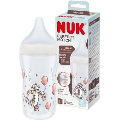 NUK Perfect Match Tygrysek Antykolkowa butelka dla niemowląt 3m+ z silikonowym smoczkiem M 260ml NUK Perfect Match Tygrysek Antykolkowa butelka dla niemowląt 3m+ z silikonowym smoczkiem M 260ml